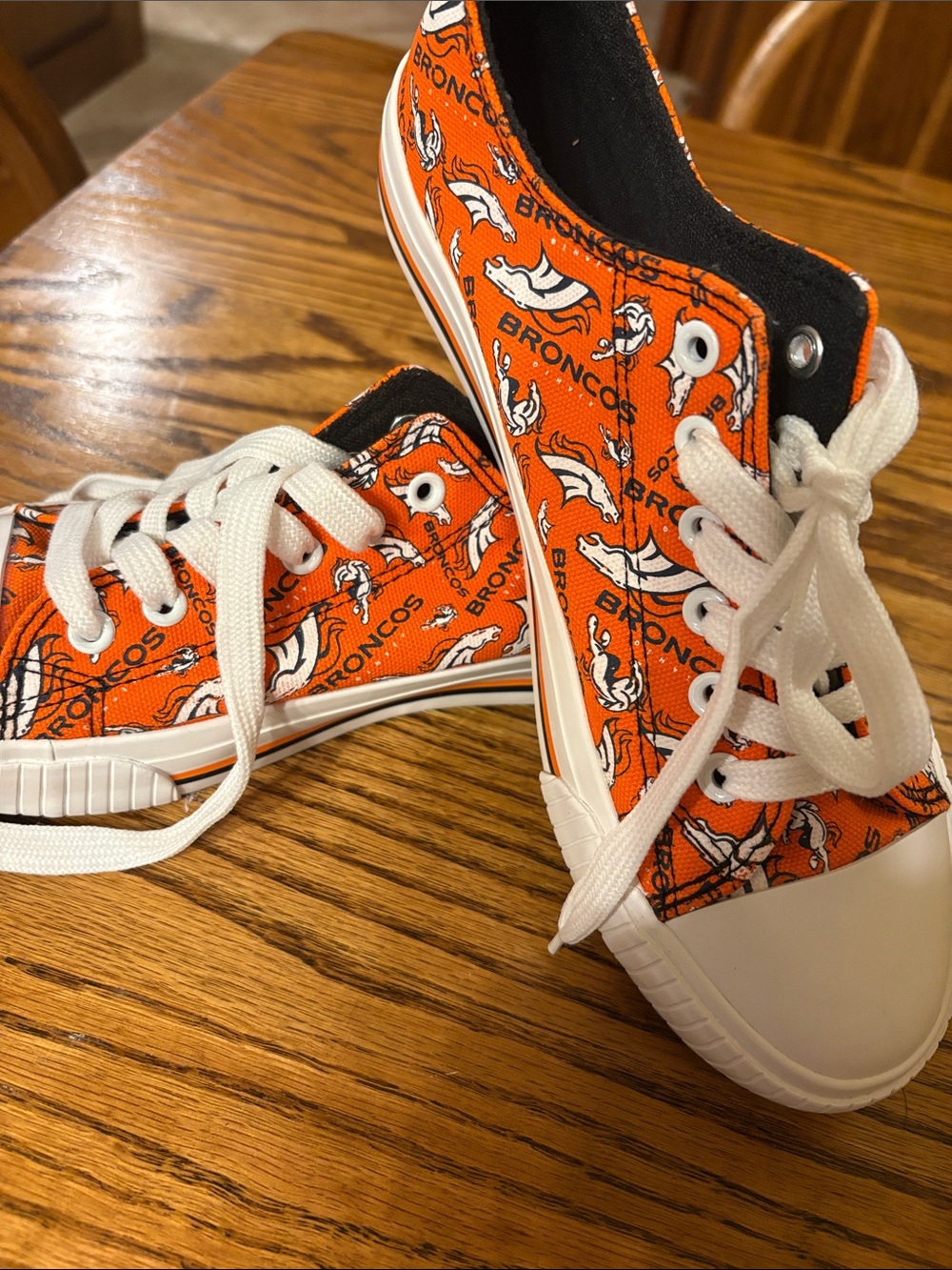 Women's Orange Team-Print Canvas Athletic Sneakers with White Laces